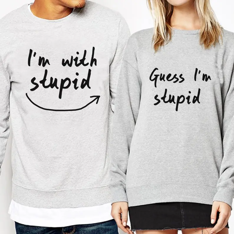 Sugarbaby Im with Stupid 추측 Im Stupid Funny Couple Sweatshirts Couple Matching hoodies bff Hoodie Couple Pullover drop ship