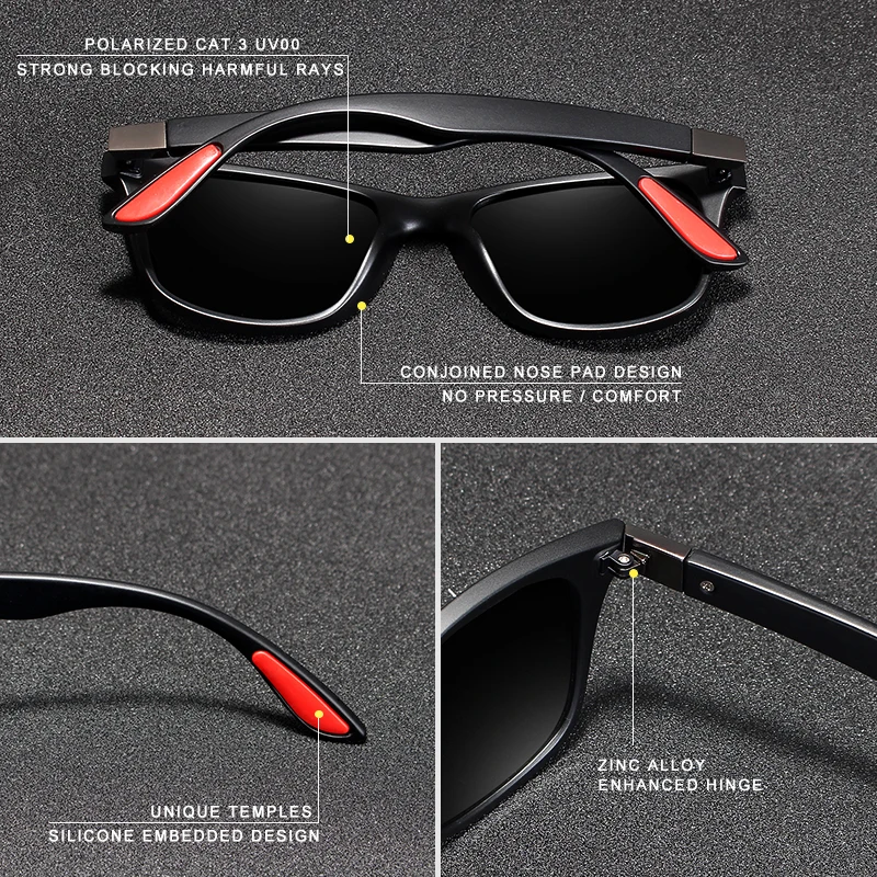 KINGSEVEN-Óculos de sol quadrados polarizados masculinos, lente espelho, óculos de sol unisex, óculos com moldura preta, marca, clássico