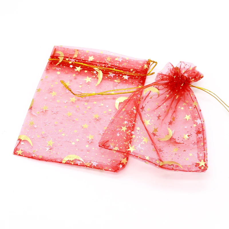 20Pcs/Lot 7x9 9x12 11x16cm Moon Star Organza Bags Wedding Christmas Gift Bag Pouches Candy Bracelets Jewelry Packaging Bags