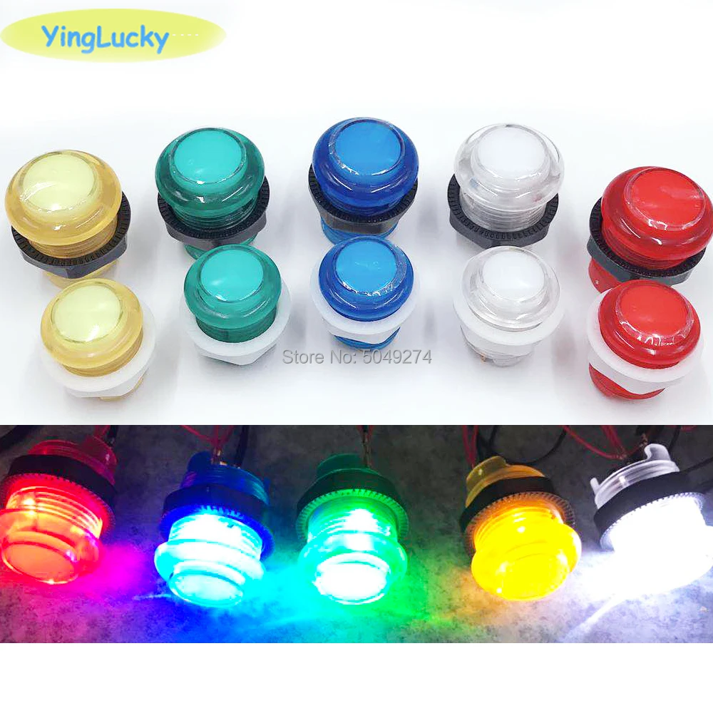 1 Buah Tombol Tekan Transparan Arcade 24Mm 28Mm dengan LED Super Terang 5V untuk Proyek Game Pertarungan Arcade