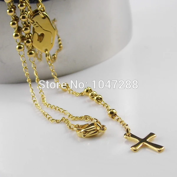 Fashion Women Jewelry Rosary Necklaces Pendants Titanium Steel Fine Jewelry Lobster Clasp Gold Cross Necklace