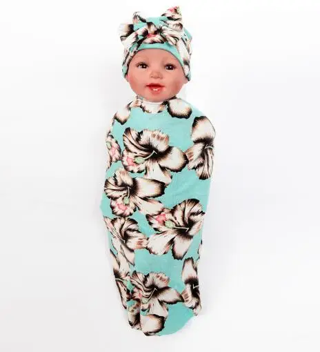 

1 Set Bow Knot Hat Cap & Swaddle Blanket Set Burp Cloth Sets Girls Flower bowknot Photograph Props Wrap