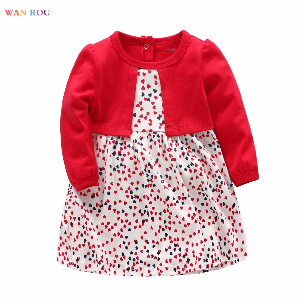 

2024 Spring Newborn Kids Baby Girls Toddler Infant Cute Red Heart Princess Fashion Dress 9-24 Months Clothes Bebe Casual Dresses