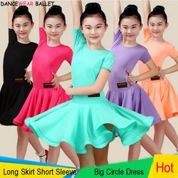 Junior Girls Latin Dance Dresses Big Ballroom Tango Skirt Kids Salsa Performance Competition Costumes Practice Wear