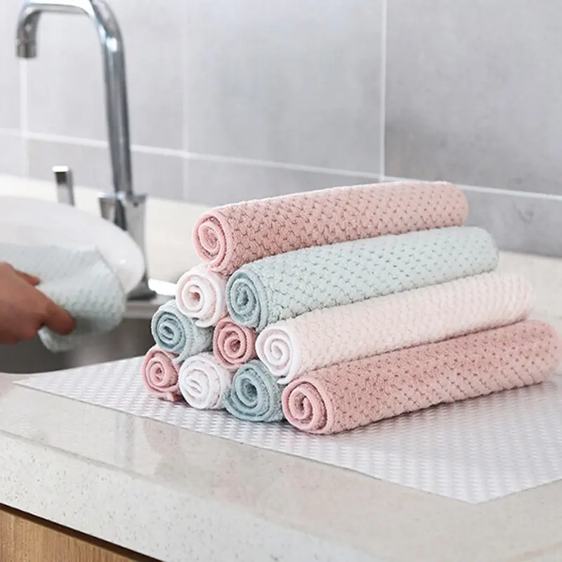 Super Absorbent Clean Cloth Coral Fleece Kitchen Clean Towel Light Pink Light Blue Beige 3 Colors Sink Wipe For Home