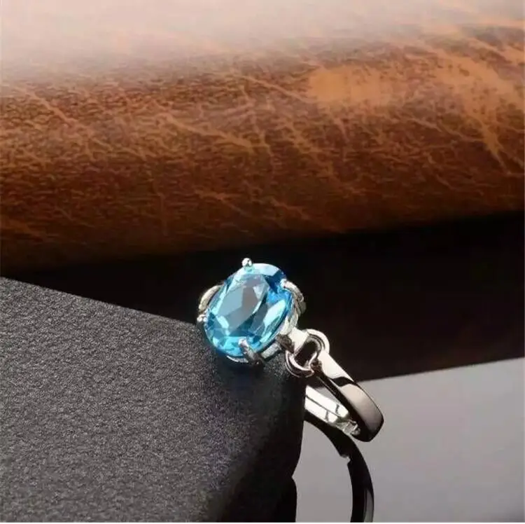 Blue topaz ring Free shipping Natural real bllue topaz 925 sterling silver jewelry 7*9mm Gem