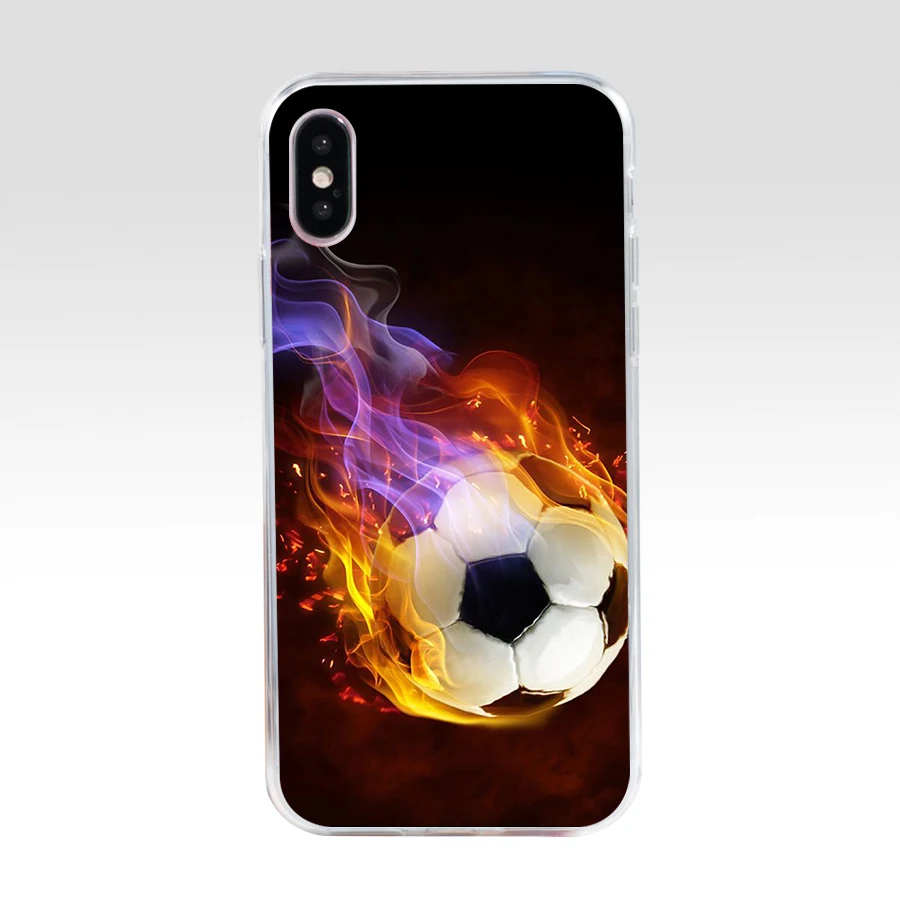 147SD   Fire Football Soccer Ball gift Soft Silicone Tpu Cover phone Case for iphone 5 5s se X XR XS Max case