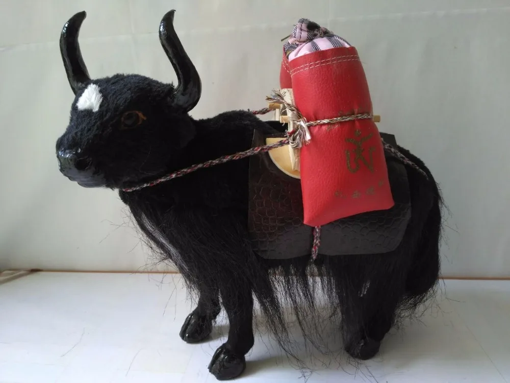 cute simulation black yak model toy plastic&furs cattle doll gift about 28x22cm 1032