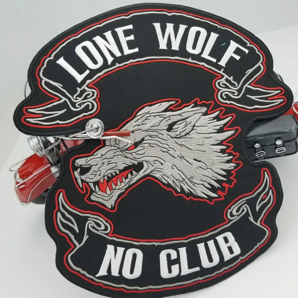 Lone Wolf No Club Back Biker MC Patches Motorcycle Club Jacket Patch Back Custom Large Size Jacket Vest Punk Rock Badge