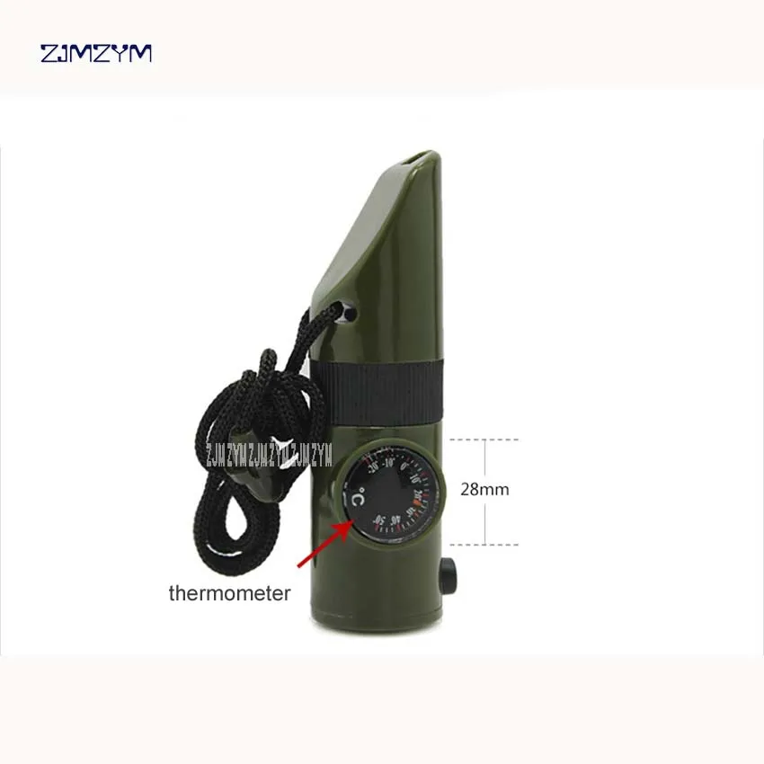 Wholesale 100pcs/lot 7 in 1 Survival Whistle Multifunctional Apito with LED Flashlight,Compass magnifer,Thermometer ABS Material