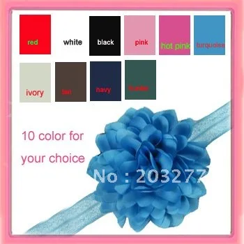 Wholesale - 3/4'' wide Shimmery Stretchy Baby Headbands with 4'' silk  flower 10color could choose