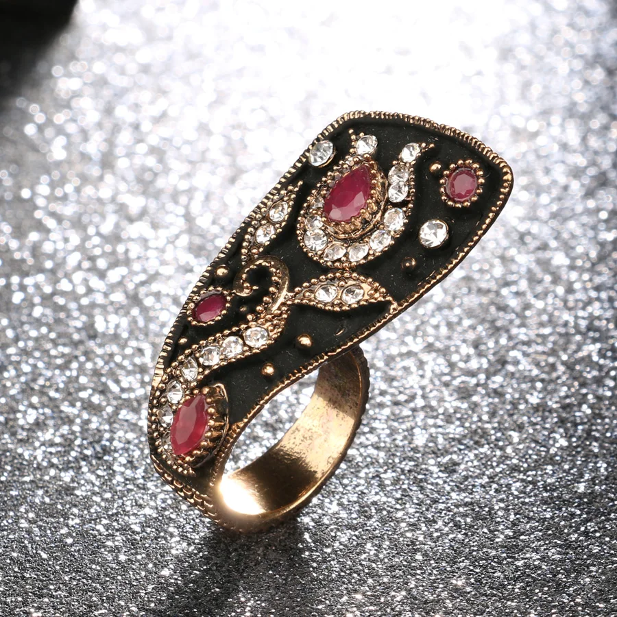 Kinel Unique Vintage Wedding Ring Jewelry Black Enamel Color Ancient Gold Party Blue Rings For Women Luxury Crystal Gifts