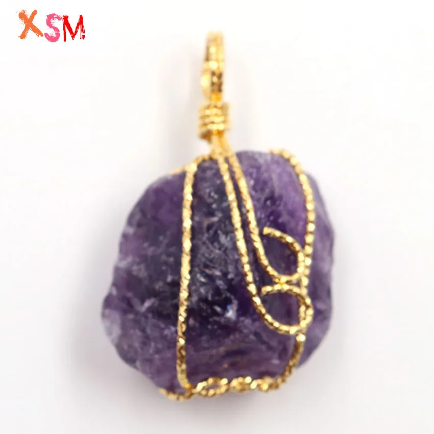 xinshangmie Trendy Simple Design Rose Gold Color Irregular Shaped Natural Amethysts Wire Wrapped Pendant Fashion Jewelry 1 Pcs