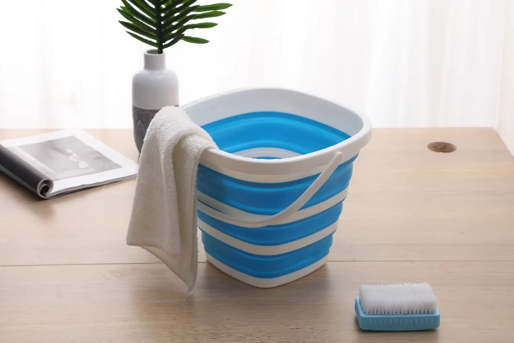 Square folding bucket Bucket for Fishing Promotion Car Wash Outdoor Thick Silicone Fishing Supplies 10L Z007