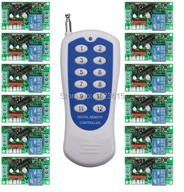 

AC220V 1CH 10A RF Wireless Remote Control Switch System teleswitch 12CH transmitter&12 receiver relay Receiver Smart Home Switch