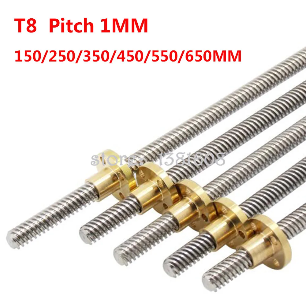 1PC T8 Lead Screw Dia 8mm Pitch 1mm Lead 1mm Length 150MM-650MM for 3D Printer & CNC