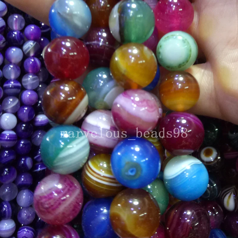 Fashion Jewelry 14mm Multicolor Stripes Carnelian Round Global Art Loose Beads L 15.5