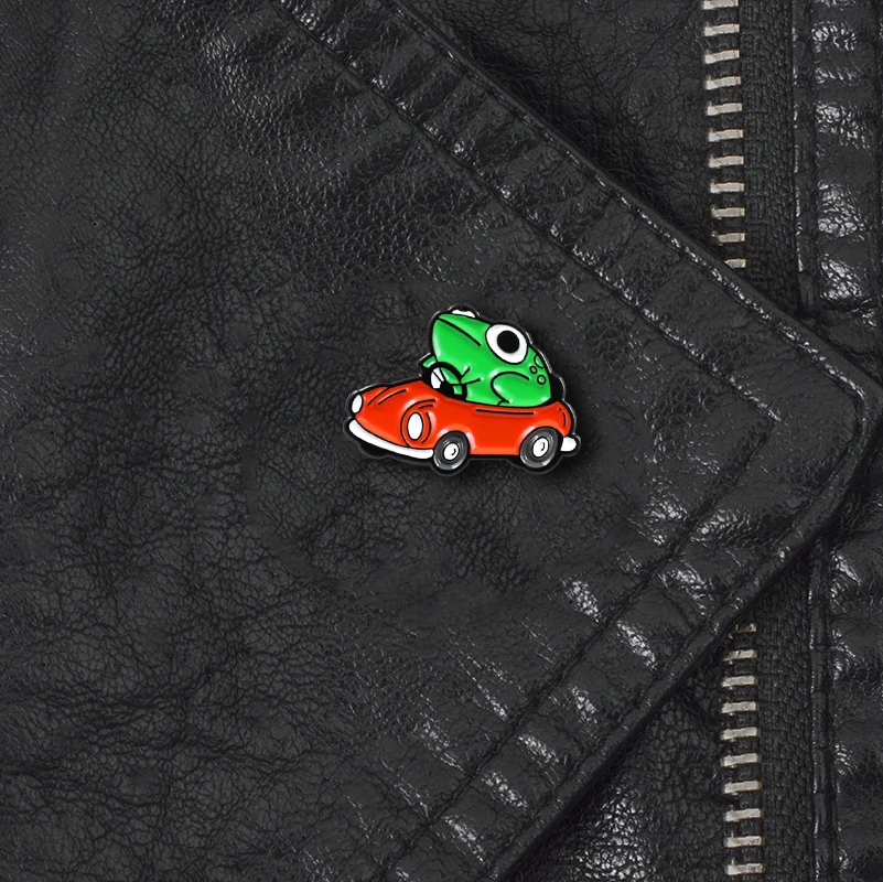 Cartoon Frog Racing Brooch Frog in a Car Earthbound Enamel Pins Leather Sweater T-shirt Personality Badge Kids Car Lovers Gifts image 6
