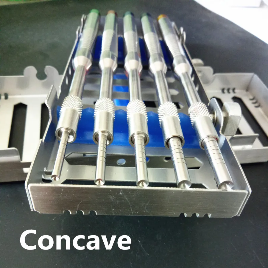 5 Pcs Set Dental Implant Osteotome Instruments Sinus Lift Bended and Straight  with Cassette Case ( Concave Tips)