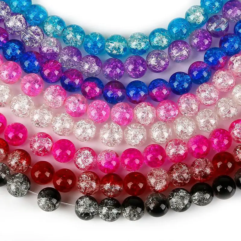 4 6 8 10MM Round Spacer Loose Crackle Glass Beads For Jewelry Making Bracelet Necklace Needlework Accessories Wholesale Supply