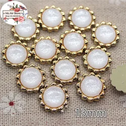 50pcs 13mm shiny round flower Buttons Home Garden Crafts Cabochon Scrapbooking DIY Accessories