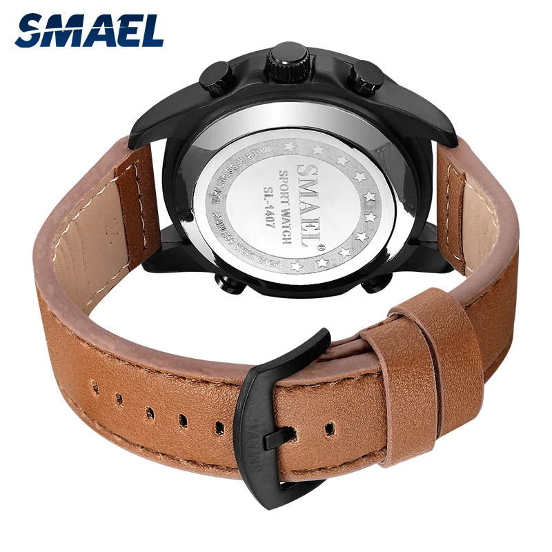 Men Watches Fashion Sport relogio masculino Stainless Steel Case Leather SL-1407 Watch Quartz Business Watch Fashion Casual Time