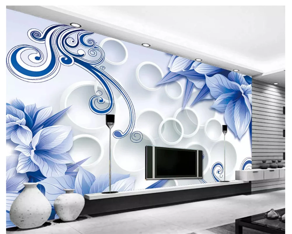 beibehang  3D Wallpapers Living Room Modern Blue Flower 3D Decorative Style TV Background Wall papel de parede photo wallpaper image 5