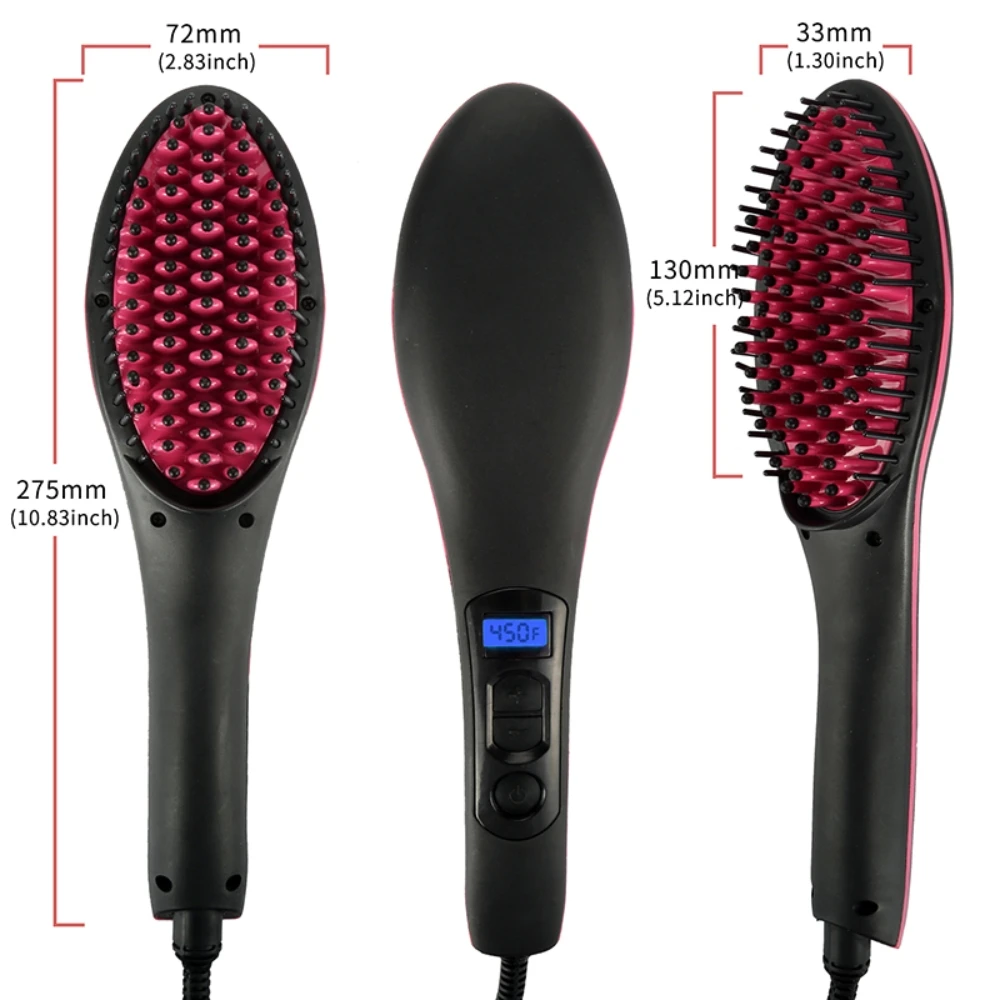 Portable Size Handheld lCD Display Ceramic Electric Hair Brush Fast Straightening irons Comb Degital Control