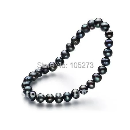 

Stunning ! AA 8-9MM Black Genuine Freshwater Pearl Bracelet Fashion Pearl Jewelry 7.5inch Elastic Bracelet New Free Shipping