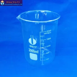 Vaso de vidrio transparente de 2000ml, suministros de laboratorio de química, vidrio de borosilicato, con boquilla engrosado, 1 unidad