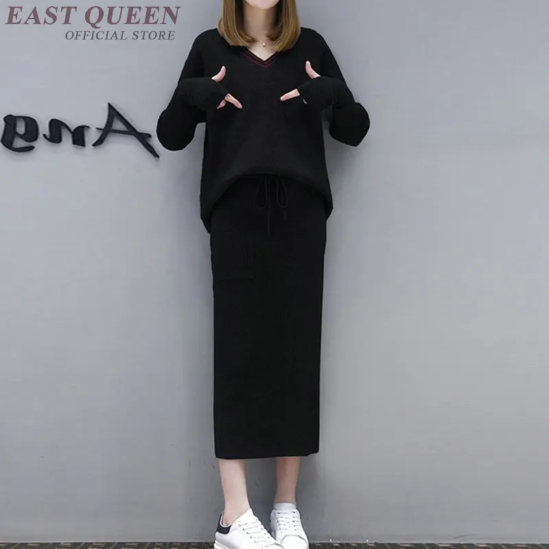 

Spring autumn women suits 2018 new sweater dress long sleeve clothing set pullover v-neck two piece suits for women DD310 F
