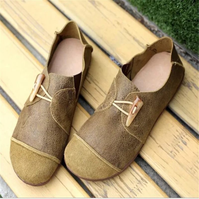 

Whensinger - 2023 Woman Shoes Spring Flats Female Genuine Leather Shoes Vintage Elegant Female Driving Casual Footwear