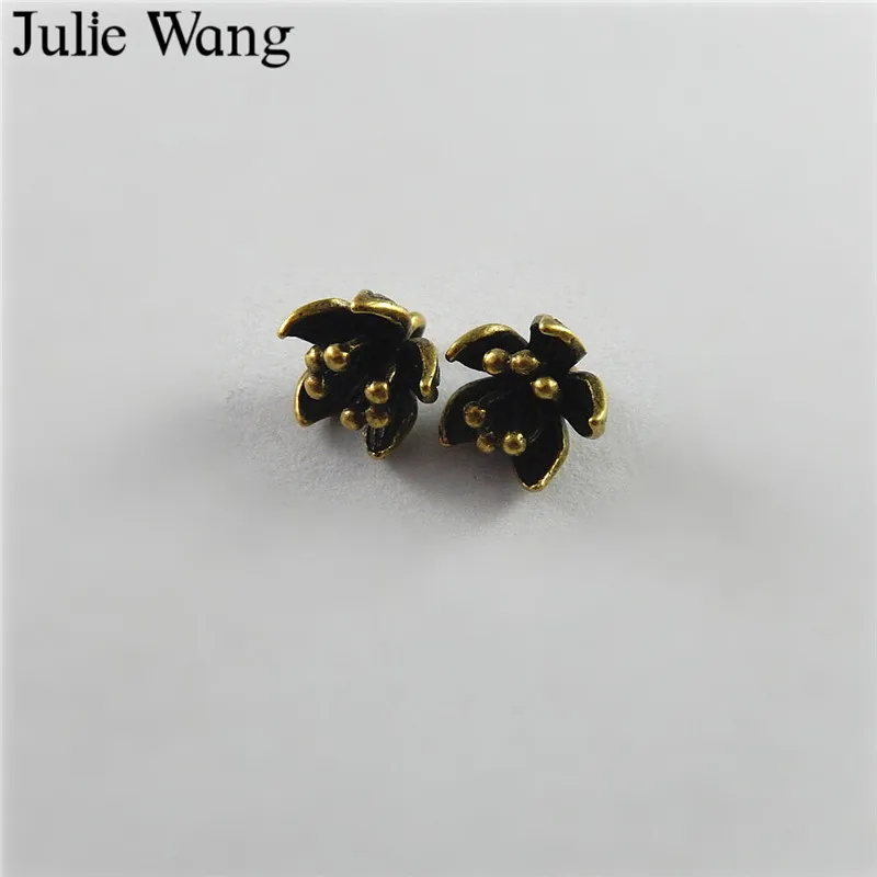 Julie Wang 10pcs Antique Bronze Retro Flowers Copper Charms For Necklace Pendants Findings Jewelry Making Accessory