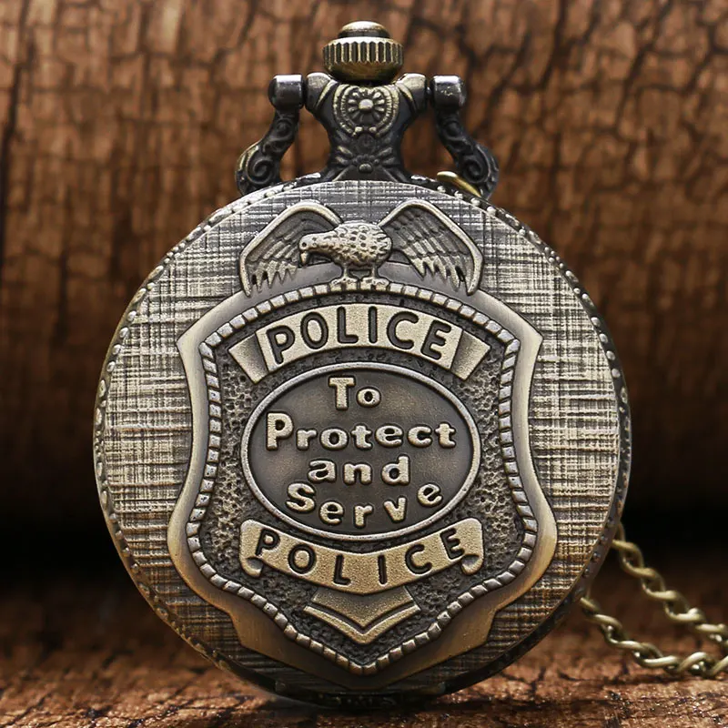 Creative Quartz Protect And Serve Retro Pendant Bronze Full Hunter Jam Saku Polisi Antik Style Uniseks Necklace Chains Gift