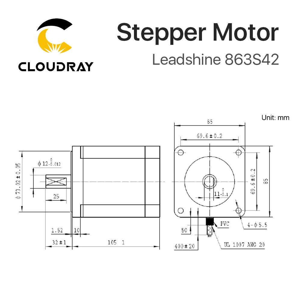 Imagem -05 - Cloudray Leadshine Fase Motor Deslizante 863s42 para Nema34 4.3a Comprimento 103 mm Eixo 12 mm