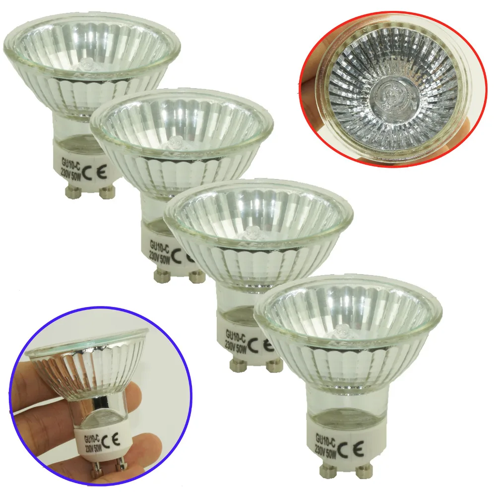 4pcs/lot Halogen Bulb GU10 50W Lamp Bulb High Bright 2800K High Efficiency Warm White Home Light Bulbs Lighting AC220-240V