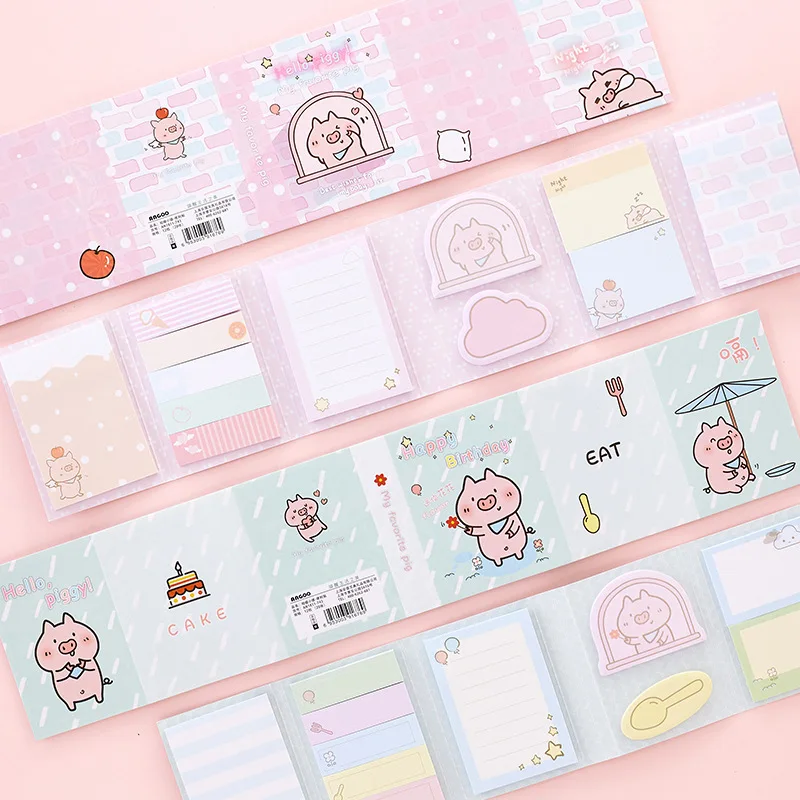 Pink Hello Pig Memo pad 6 Folding Notepad Sticker Notes Planner DIY Cute Stationery School Office Supplies