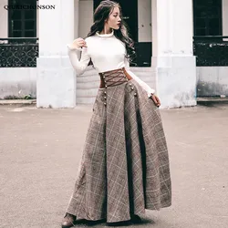 Vintage England Style Elegant Knitted Two Piece Women Sets 2 Pieces Sweater Corset Lace-up High Waisted Maxi Skirt Matching Set