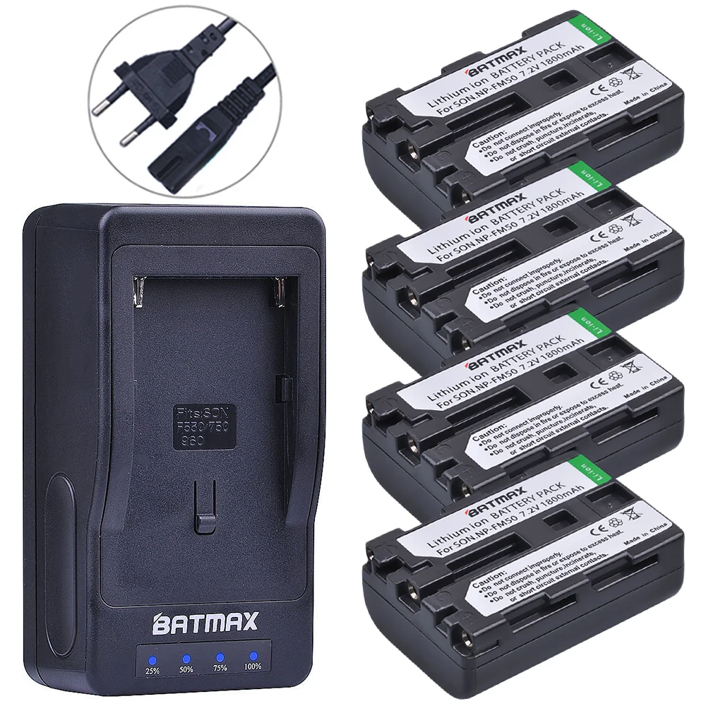 4Pcs NP-FM50 Battery + LED Ultra Fast Charger for Sony HC1 TRV280 TRV350 TRV250 TRV27 TRV33 TRV460 TRV340 TRV480 TRV260 TRV138