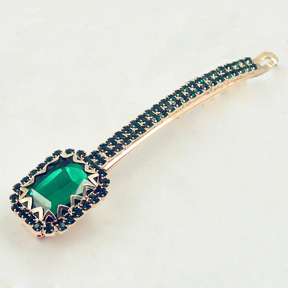 AINAMEISI Fashion Hair Accessories Trendy Big Rhinestone Hair Barrette Luxury Hair Jewelry Green Crystal Hair Clips For Women