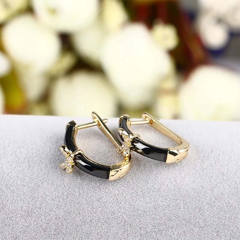 Butterfly Ceramic Stud Earrings For Women Girls Stainless Steel Gold White Cubic Zirconia CZ Woman Earrings 2018 Fashion Jewelry