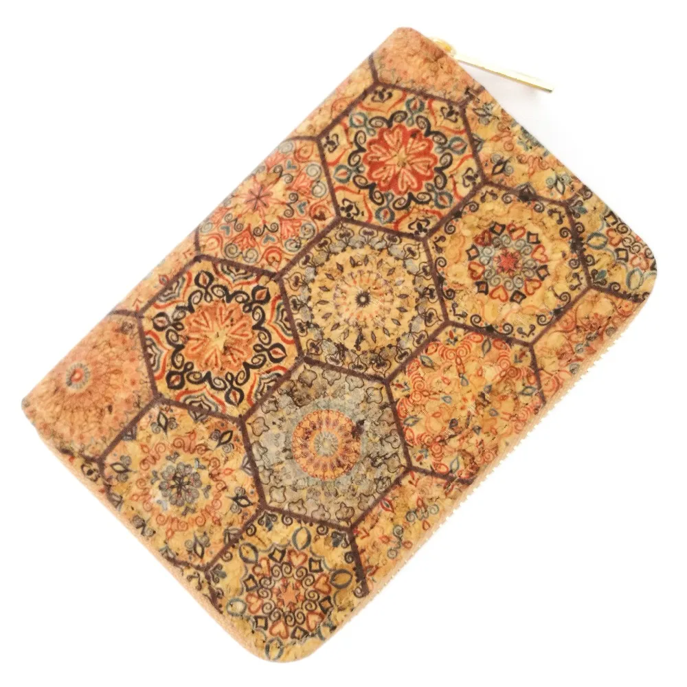 New Arrival Portugal Tile Natural Short Cork Wallet for Women Small Wood Card Holder