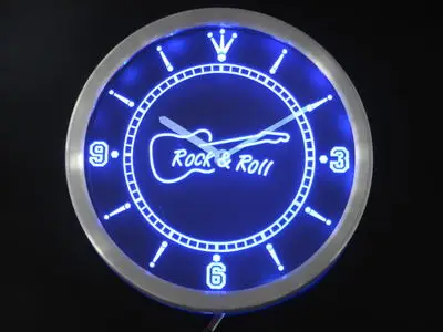 nc0296 Rock and Roll Guitar Music Neon Light Signs LED Wall Clock