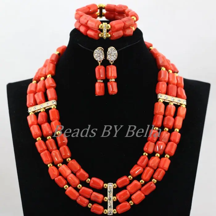 

Splendid Women Fashion Nigerian African Wedding Coral Beads Jewelry Set Traditional Bridal Necklace Set Free Shipping ABL217