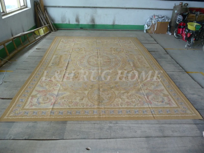 Free shipping  10'x14'  Aubusson rugs  Floral design for home decoration Christmas gift, Beige and florals in the middle