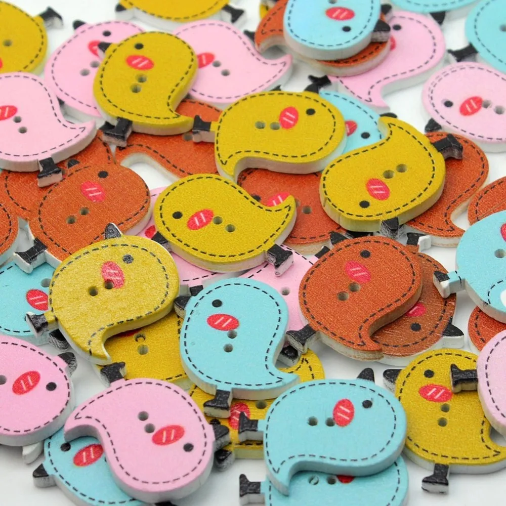 50/100 PCS Colourful Cute Bird 2 Holes Wooden Buttons For Crafting Sewing Scrapbooking Embelishments Clothing Sewing Accessories