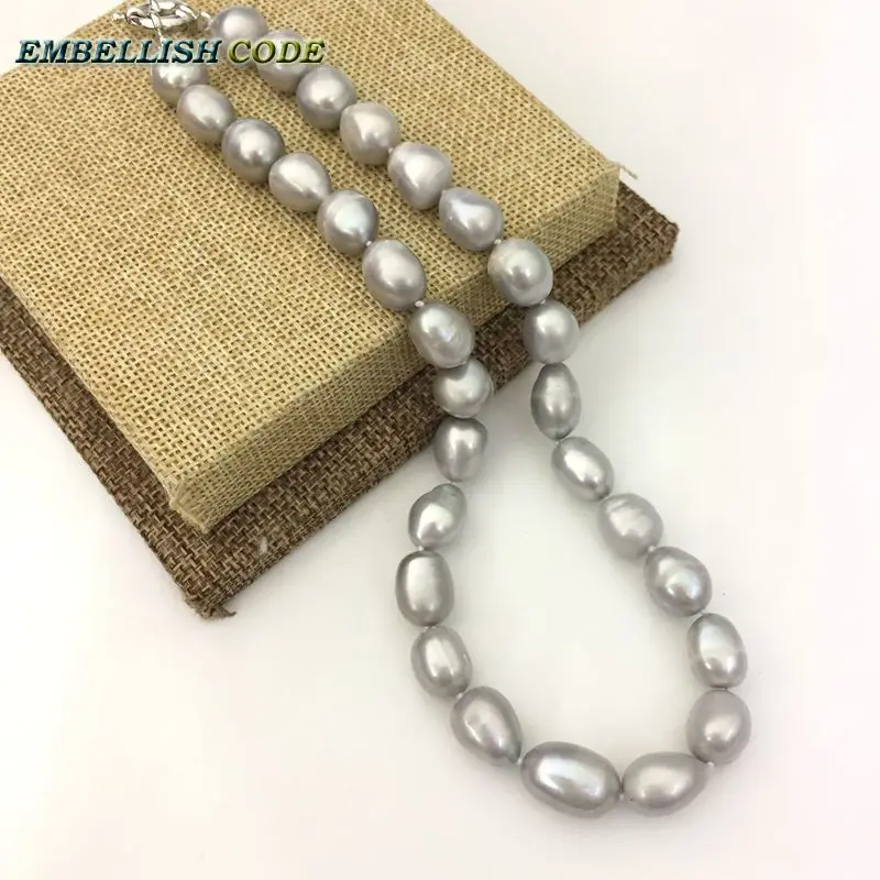 pearls necklace and bracelet set pearl gray grey color semi baroque teardrop irregular shape natural freshwater pearl