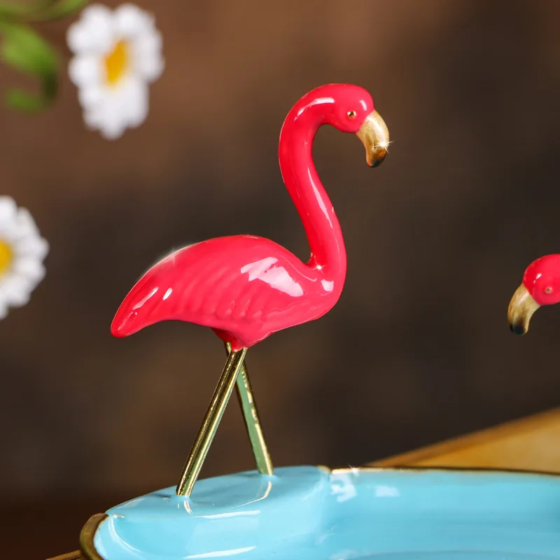 Metal European tray flamingos home pendant ring jewelry tray creative collection tray can be customized