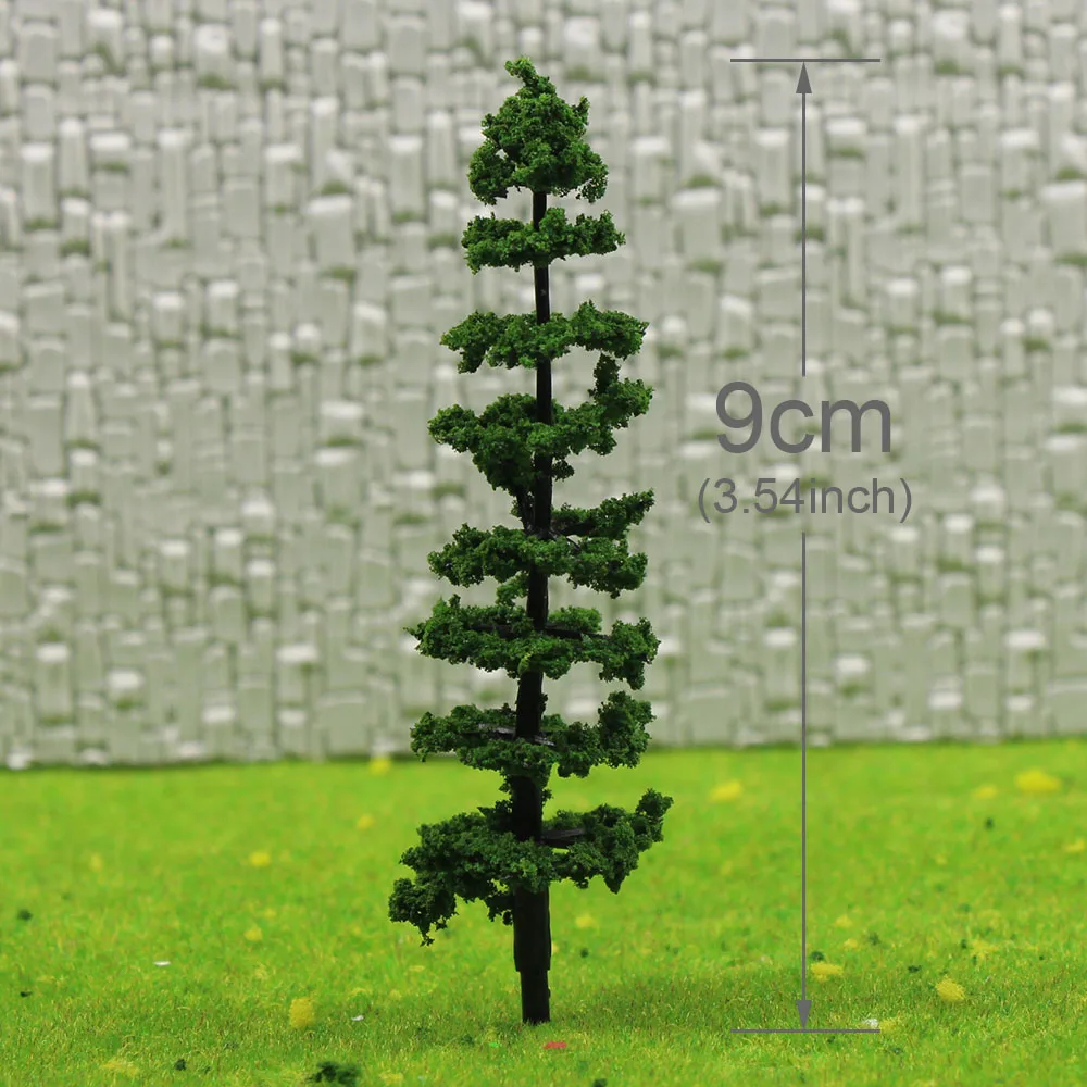 Evemodel 40pcs Railway Layout OO HO Scale 1:87 Model Train Green Trees 90mm TC90