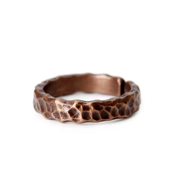 Hand Beaten Tibetan Solid Copper Ring Hammered Vintage Process Black Smithed Size Adjustable Retro Punk Street for Men Women